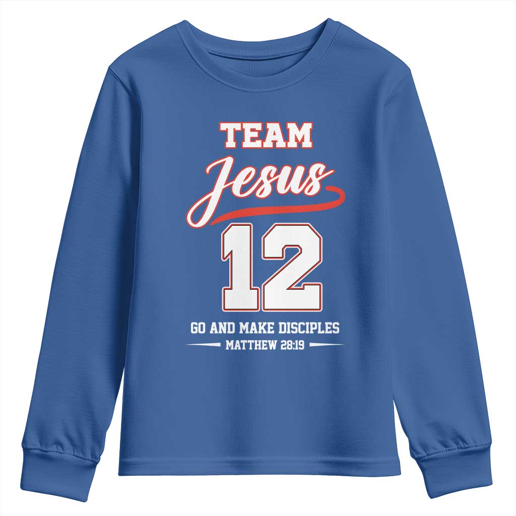 Team Jesus 12 Christian Sports Style Youth Sweatshirt Go And Make Disciples Matthew 28:19 Faith Athletic Inspired Gift