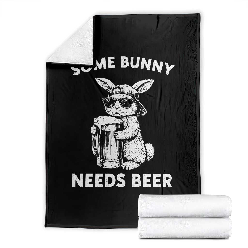 Some Bunny Needs Beer Funny Easter Drinking Humor Throw Blanket Cool Rabbit with Sunglasses Graphic Gift