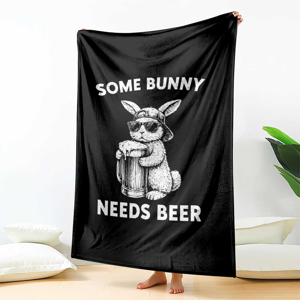 Some Bunny Needs Beer Funny Easter Drinking Humor Throw Blanket Cool Rabbit with Sunglasses Graphic Gift