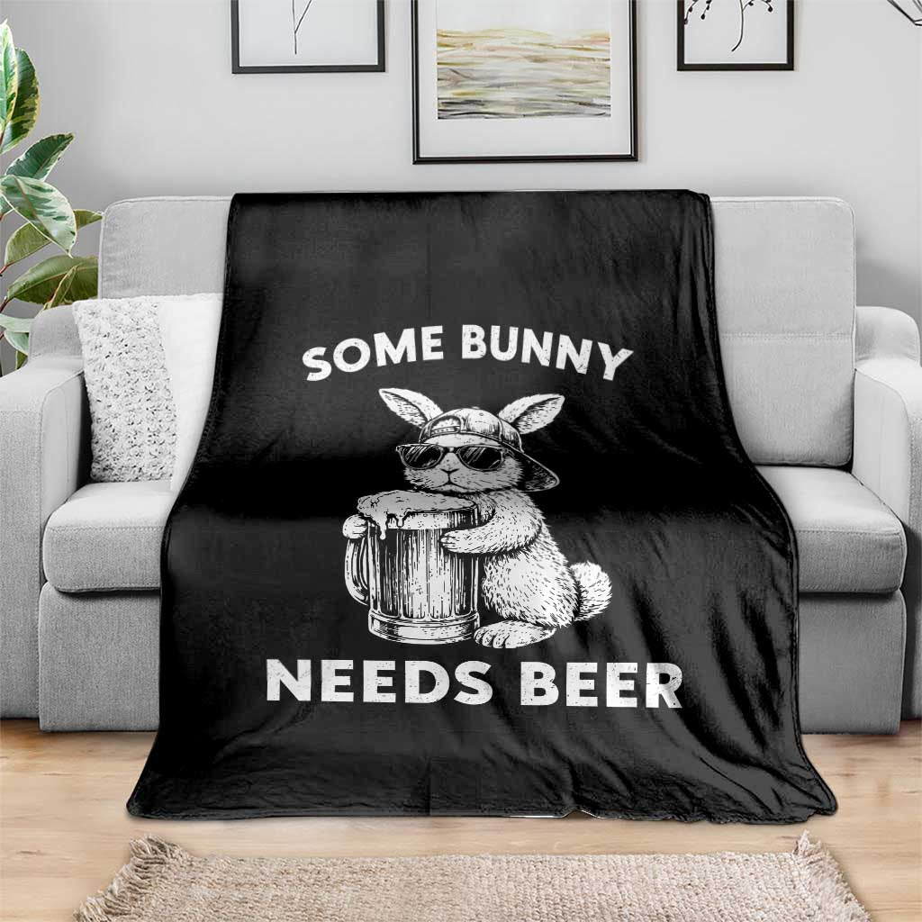 Some Bunny Needs Beer Funny Easter Drinking Humor Throw Blanket Cool Rabbit with Sunglasses Graphic Gift