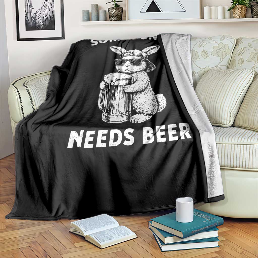Some Bunny Needs Beer Funny Easter Drinking Humor Throw Blanket Cool Rabbit with Sunglasses Graphic Gift
