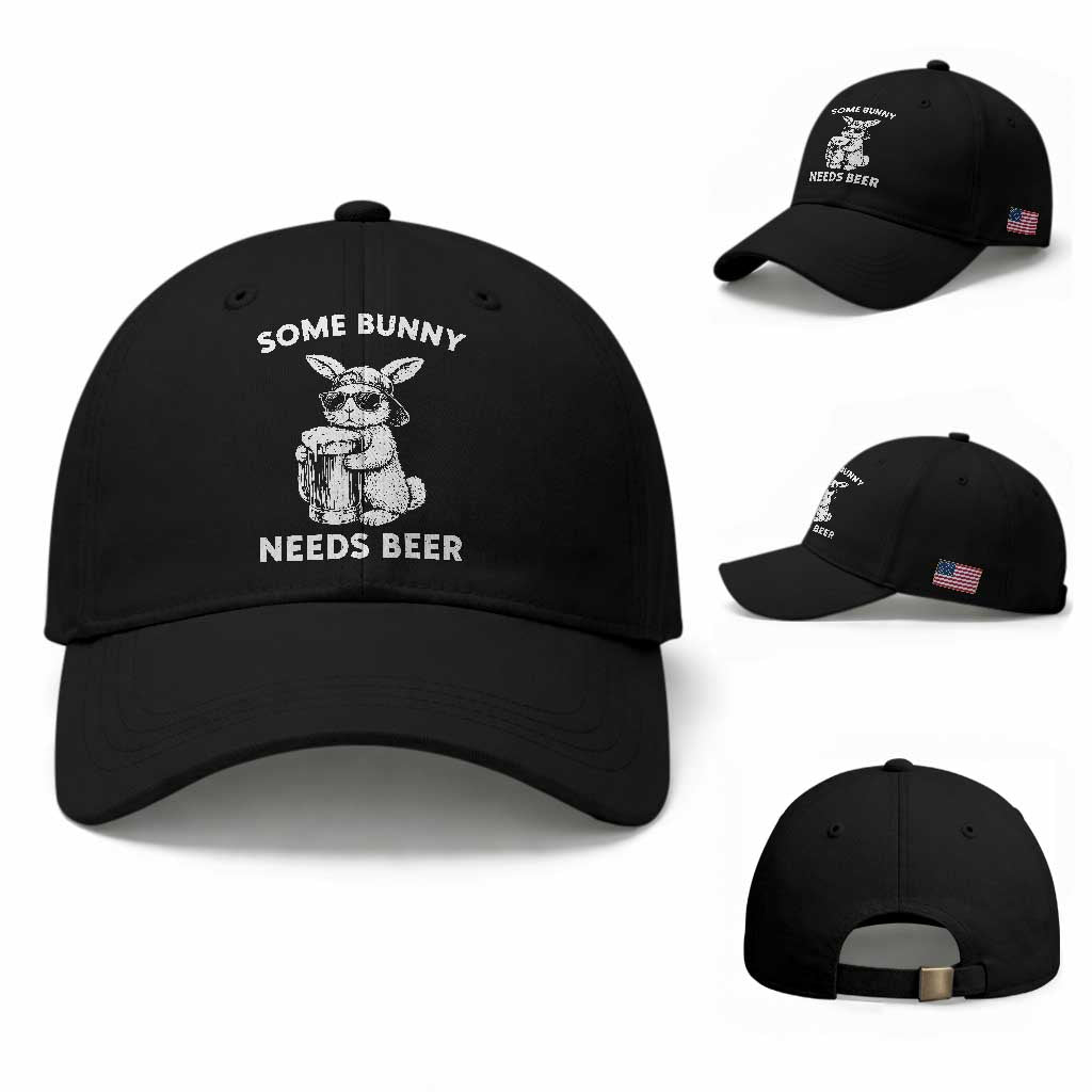 Some Bunny Needs Beer Funny Easter Drinking Humor Baseball Cap Cool Rabbit with Sunglasses Graphic Gift