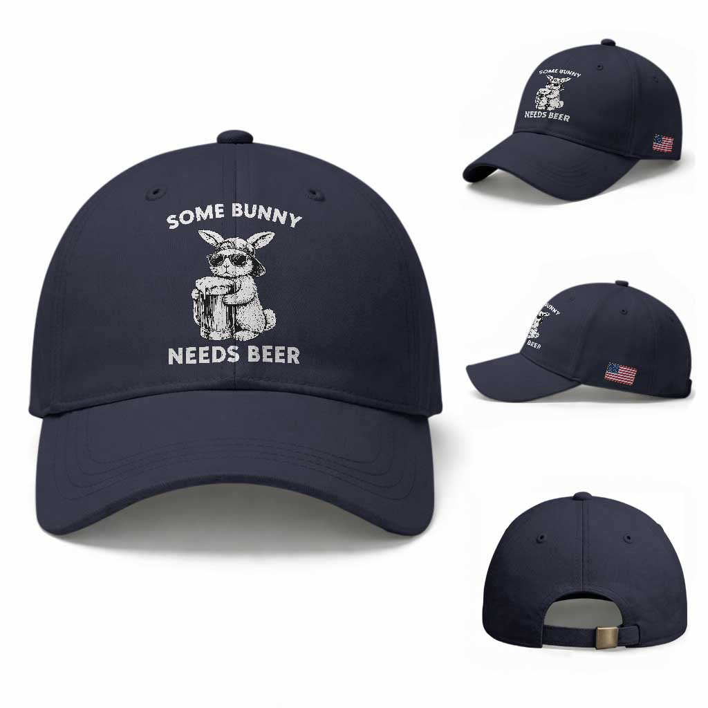 Some Bunny Needs Beer Funny Easter Drinking Humor Baseball Cap Cool Rabbit with Sunglasses Graphic Gift