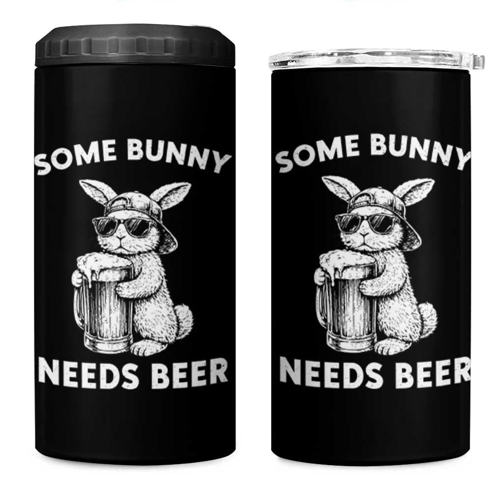 Some Bunny Needs Beer Funny Easter Drinking Humor 4 in 1 Can Cooler Tumbler Cool Rabbit with Sunglasses Graphic Gift