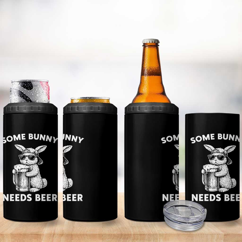 Some Bunny Needs Beer Funny Easter Drinking Humor 4 in 1 Can Cooler Tumbler Cool Rabbit with Sunglasses Graphic Gift
