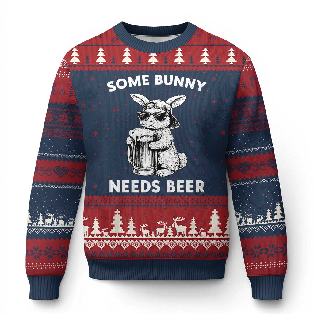 Some Bunny Needs Beer Funny Easter Drinking Humor Ugly Christmas Sweater Cool Rabbit with Sunglasses Graphic Gift