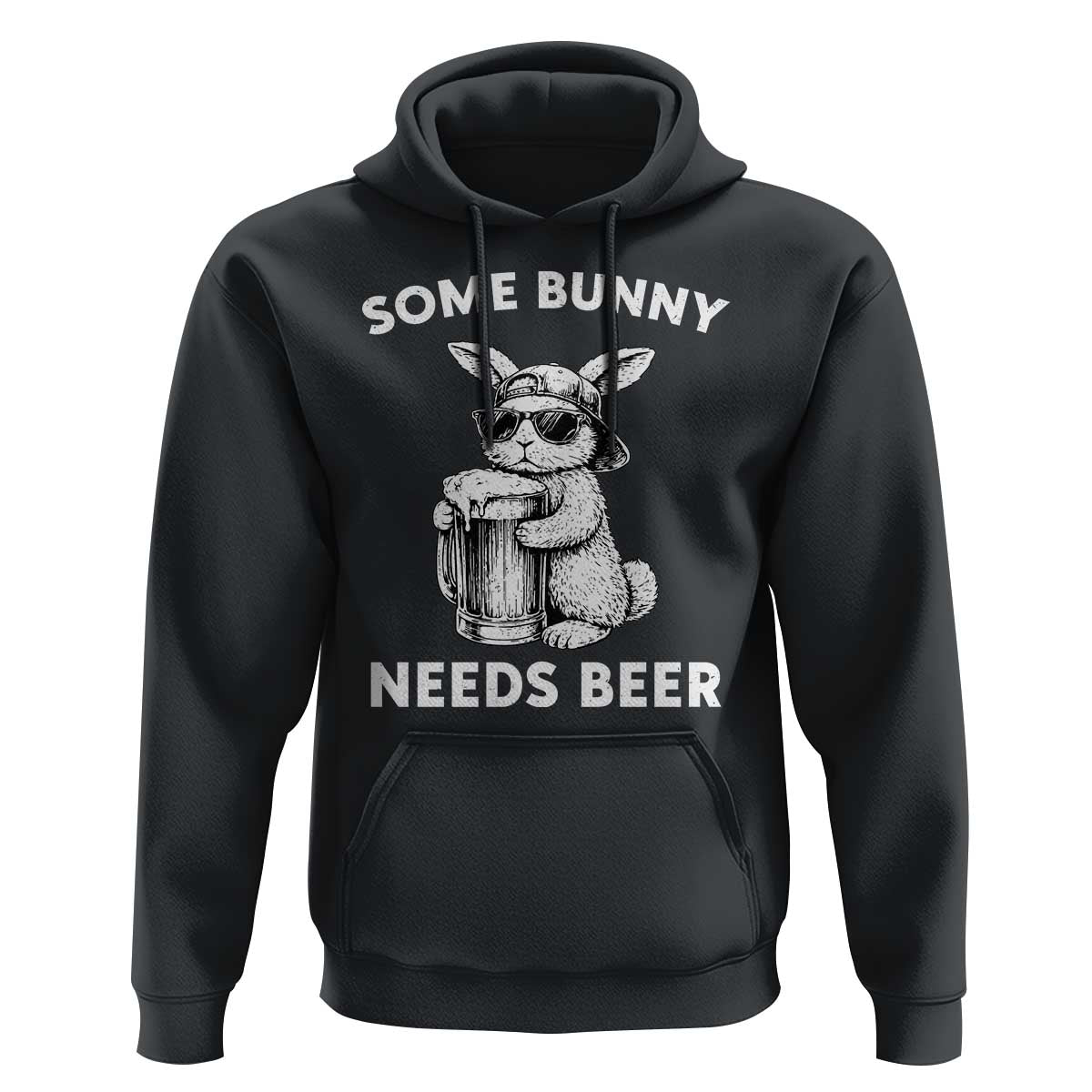Some Bunny Needs Beer Funny Easter Drinking Humor Hoodie Cool Rabbit with Sunglasses Graphic Gift