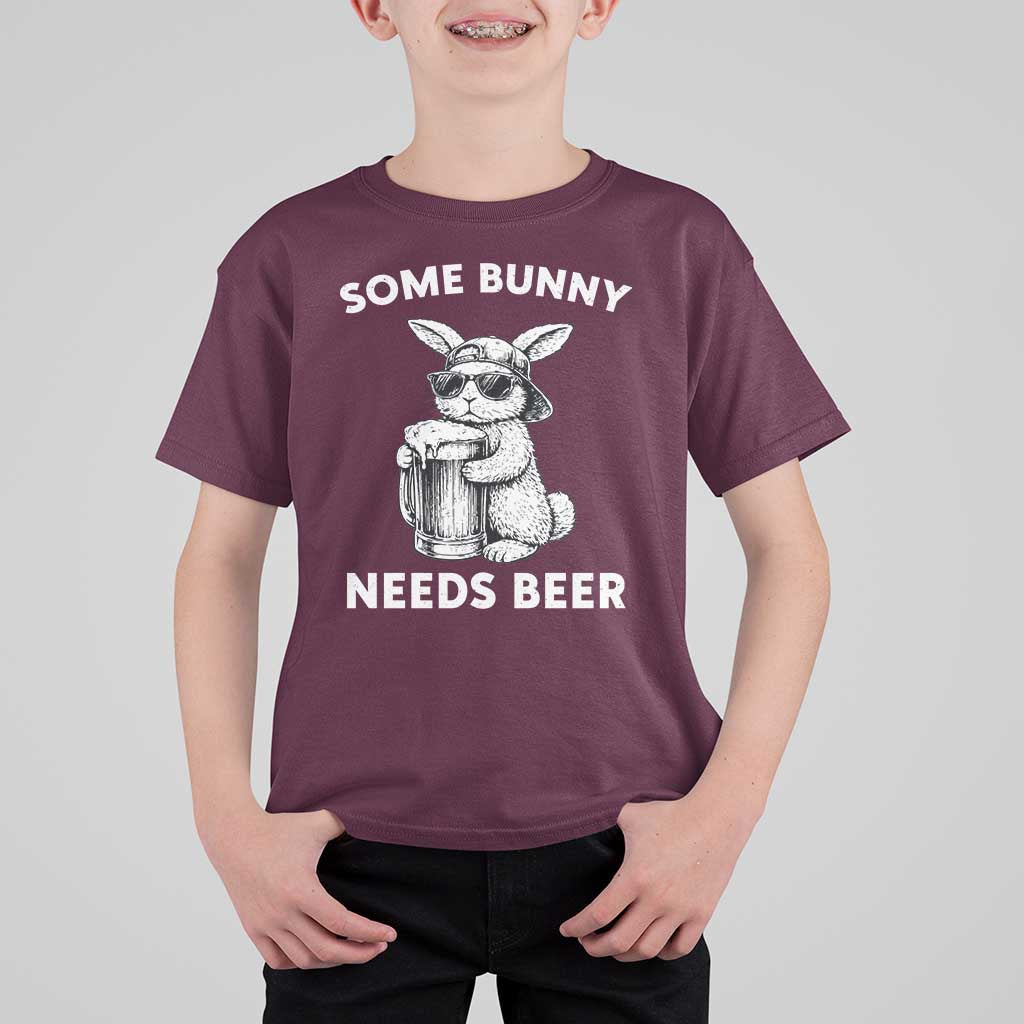 Some Bunny Needs Beer Funny Easter Drinking Humor T Shirt For Kid Cool Rabbit with Sunglasses Graphic Gift