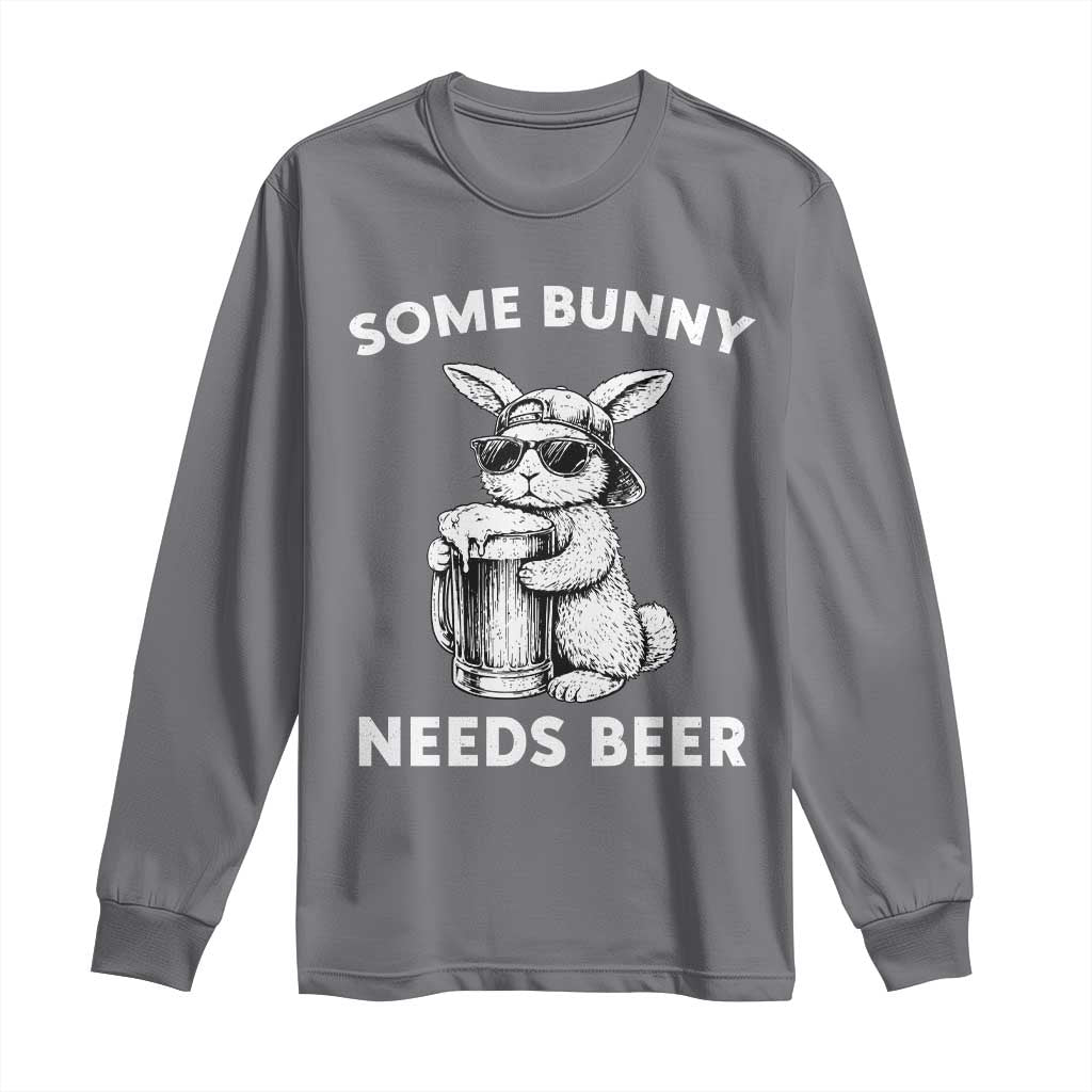 Some Bunny Needs Beer Funny Easter Drinking Humor Long Sleeve Shirt Cool Rabbit with Sunglasses Graphic Gift