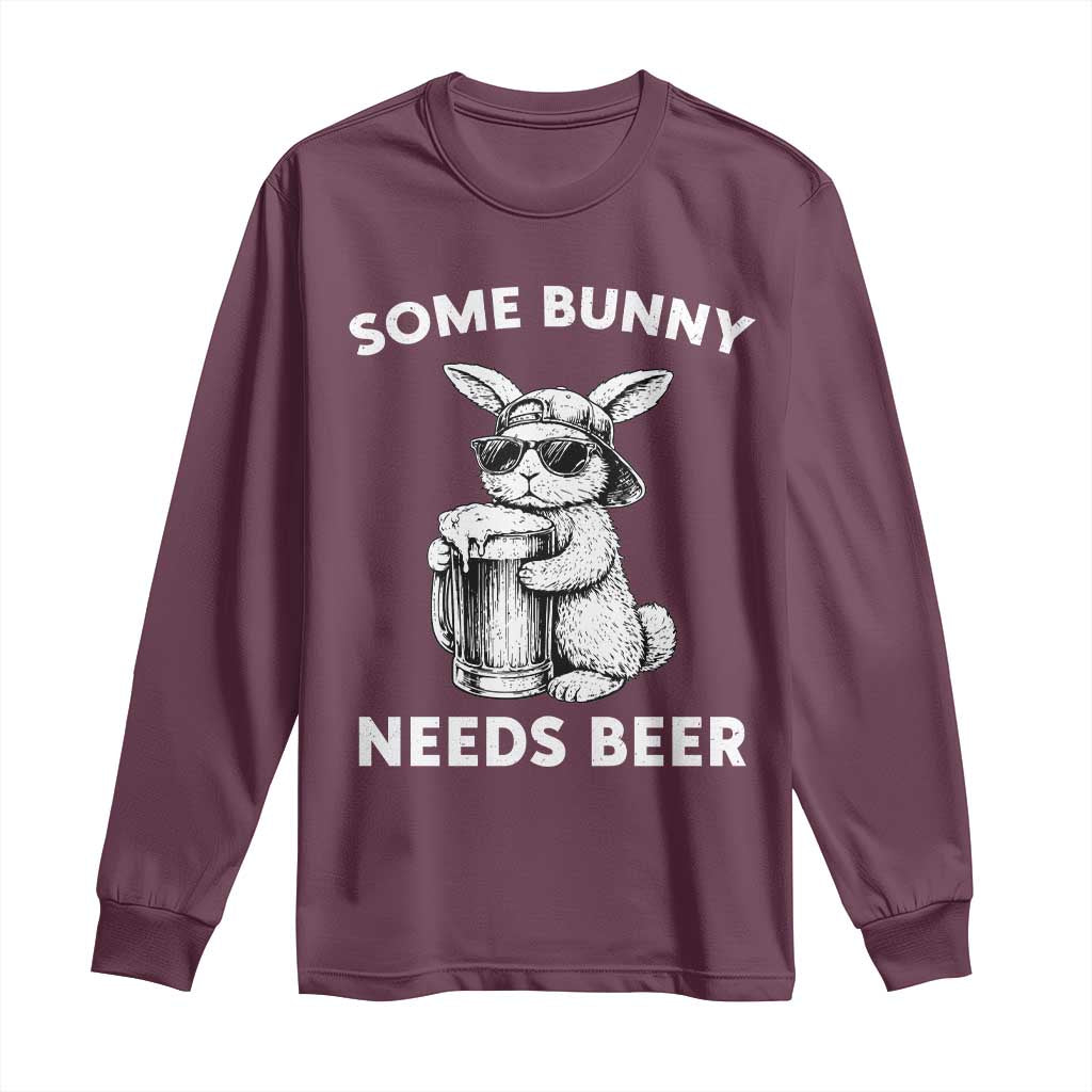 Some Bunny Needs Beer Funny Easter Drinking Humor Long Sleeve Shirt Cool Rabbit with Sunglasses Graphic Gift