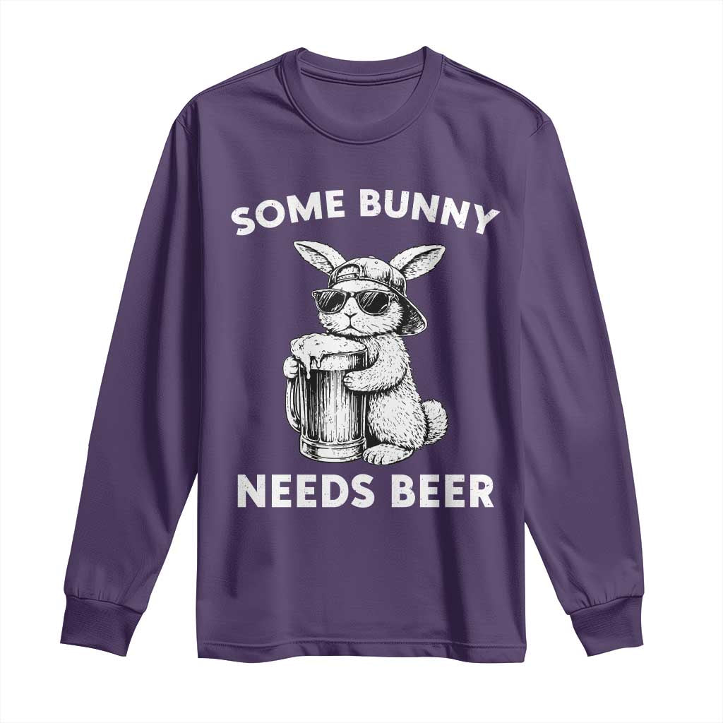 Some Bunny Needs Beer Funny Easter Drinking Humor Long Sleeve Shirt Cool Rabbit with Sunglasses Graphic Gift