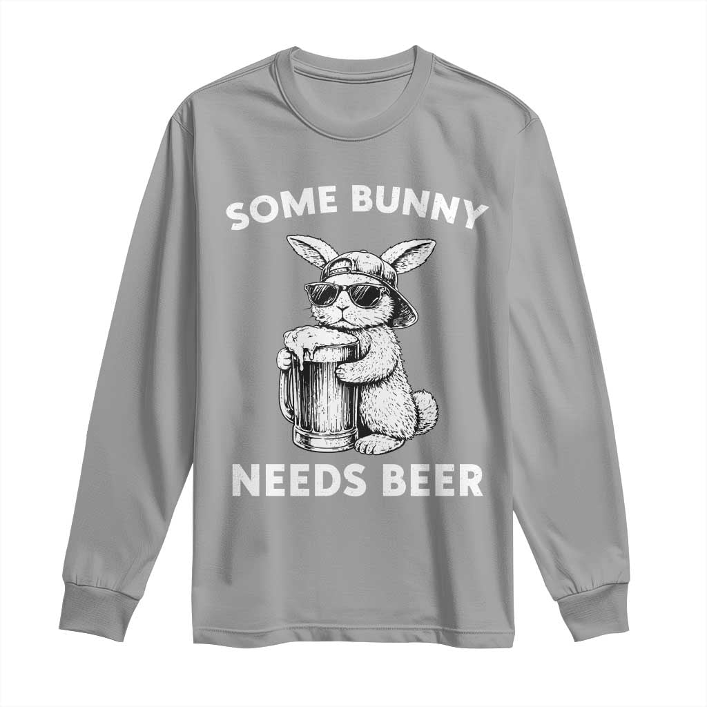 Some Bunny Needs Beer Funny Easter Drinking Humor Long Sleeve Shirt Cool Rabbit with Sunglasses Graphic Gift
