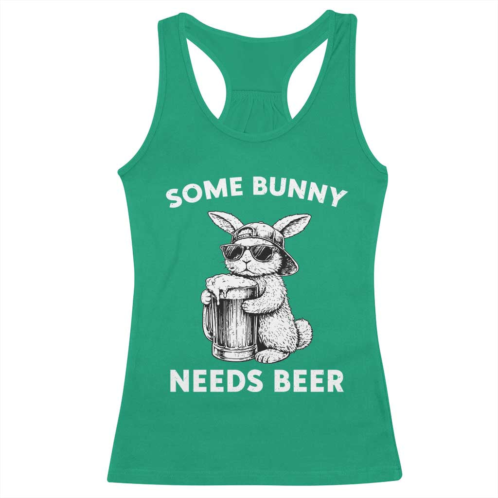 Some Bunny Needs Beer Funny Easter Drinking Humor Racerback Tank Top Cool Rabbit with Sunglasses Graphic Gift