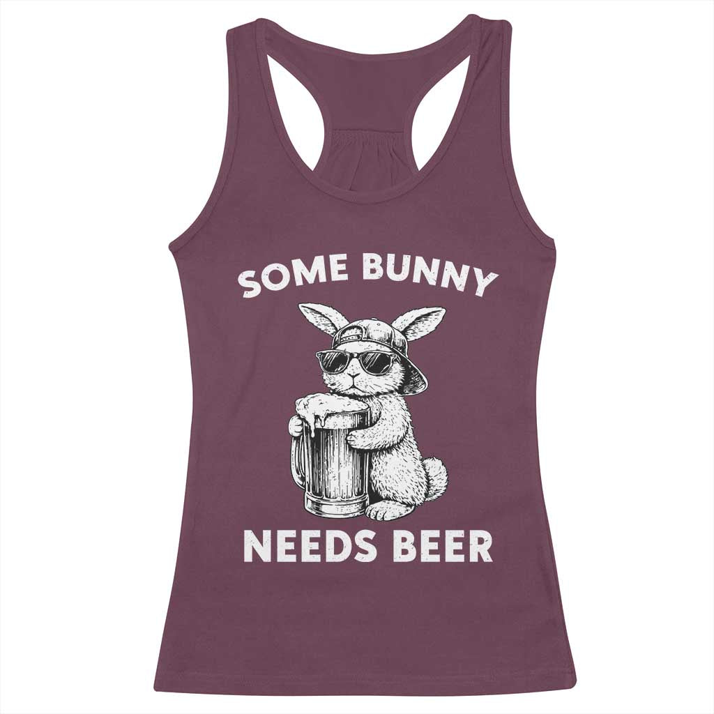 Some Bunny Needs Beer Funny Easter Drinking Humor Racerback Tank Top Cool Rabbit with Sunglasses Graphic Gift