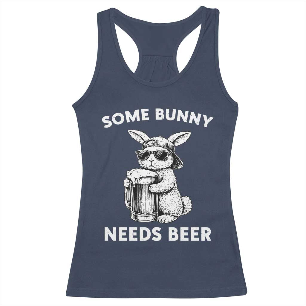 Some Bunny Needs Beer Funny Easter Drinking Humor Racerback Tank Top Cool Rabbit with Sunglasses Graphic Gift