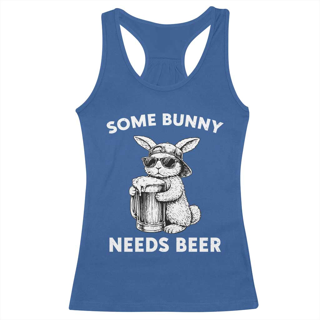 Some Bunny Needs Beer Funny Easter Drinking Humor Racerback Tank Top Cool Rabbit with Sunglasses Graphic Gift