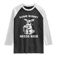 Some Bunny Needs Beer Funny Easter Drinking Humor Raglan Shirt Cool Rabbit with Sunglasses Graphic Gift