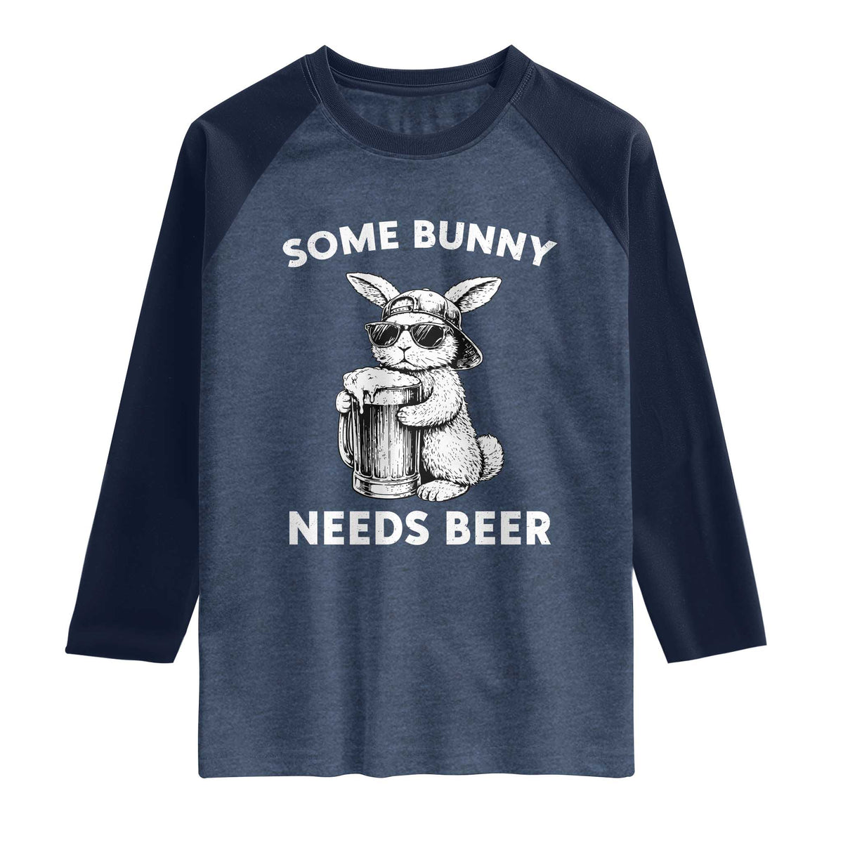 Some Bunny Needs Beer Funny Easter Drinking Humor Raglan Shirt Cool Rabbit with Sunglasses Graphic Gift