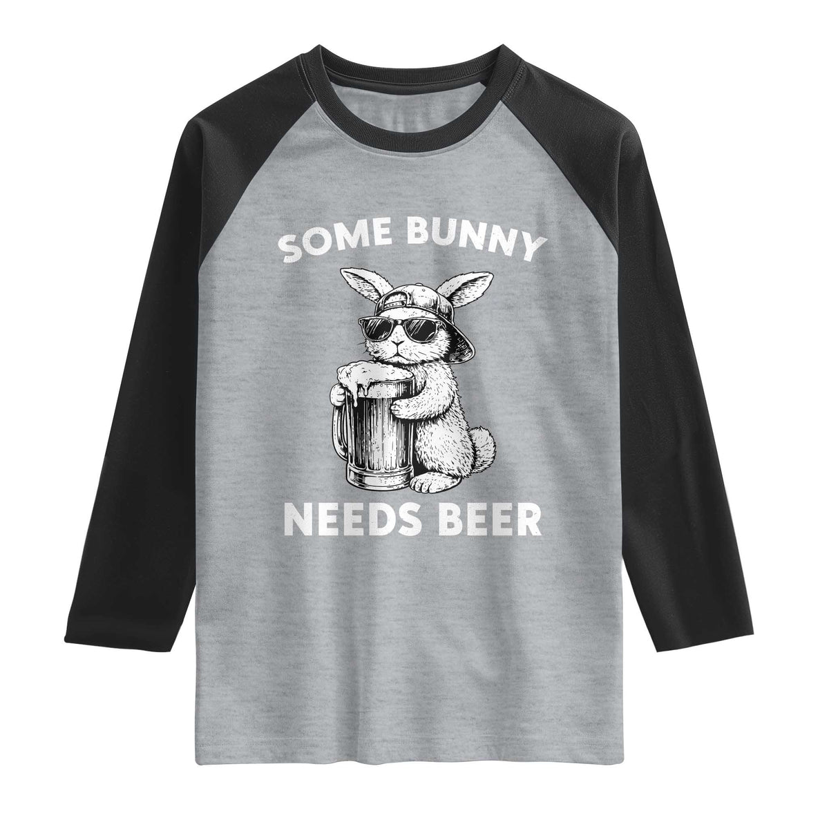 Some Bunny Needs Beer Funny Easter Drinking Humor Raglan Shirt Cool Rabbit with Sunglasses Graphic Gift