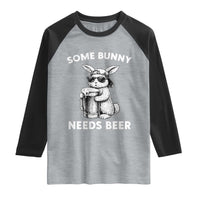 Some Bunny Needs Beer Funny Easter Drinking Humor Raglan Shirt Cool Rabbit with Sunglasses Graphic Gift