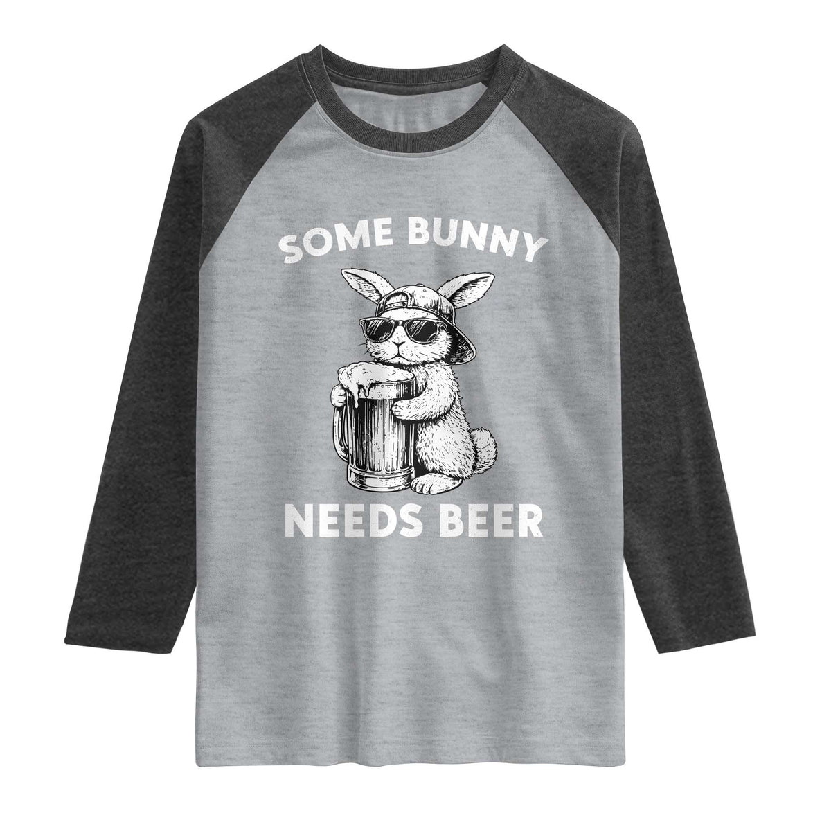 Some Bunny Needs Beer Funny Easter Drinking Humor Raglan Shirt Cool Rabbit with Sunglasses Graphic Gift
