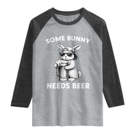 Some Bunny Needs Beer Funny Easter Drinking Humor Raglan Shirt Cool Rabbit with Sunglasses Graphic Gift