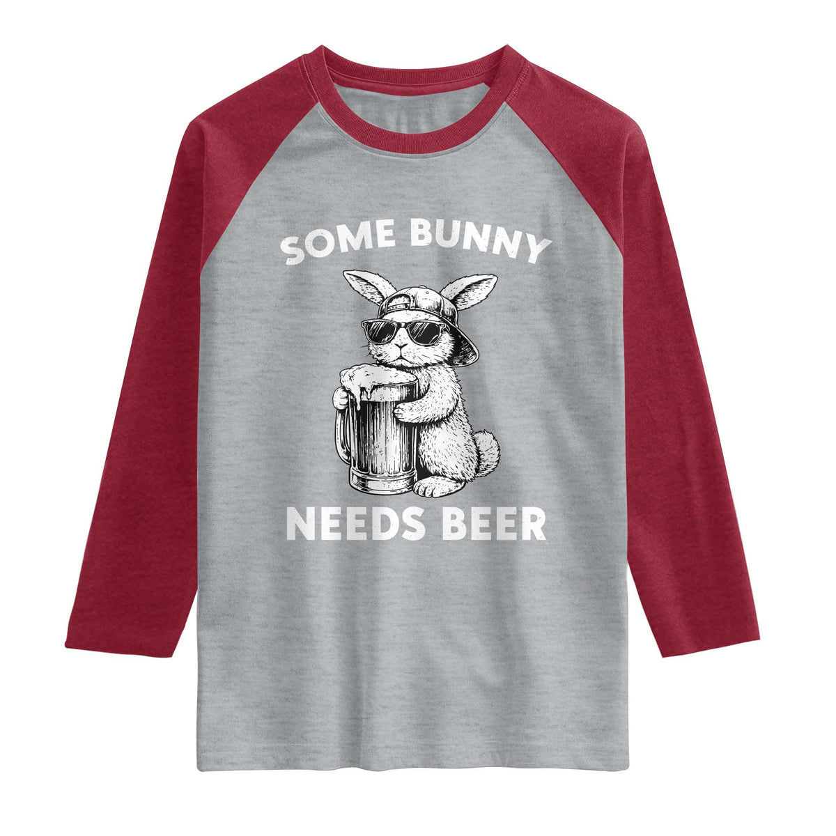 Some Bunny Needs Beer Funny Easter Drinking Humor Raglan Shirt Cool Rabbit with Sunglasses Graphic Gift