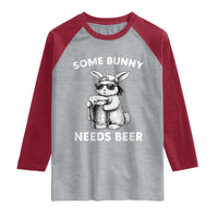 Some Bunny Needs Beer Funny Easter Drinking Humor Raglan Shirt Cool Rabbit with Sunglasses Graphic Gift