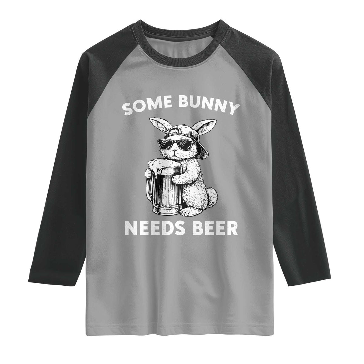 Some Bunny Needs Beer Funny Easter Drinking Humor Raglan Shirt Cool Rabbit with Sunglasses Graphic Gift