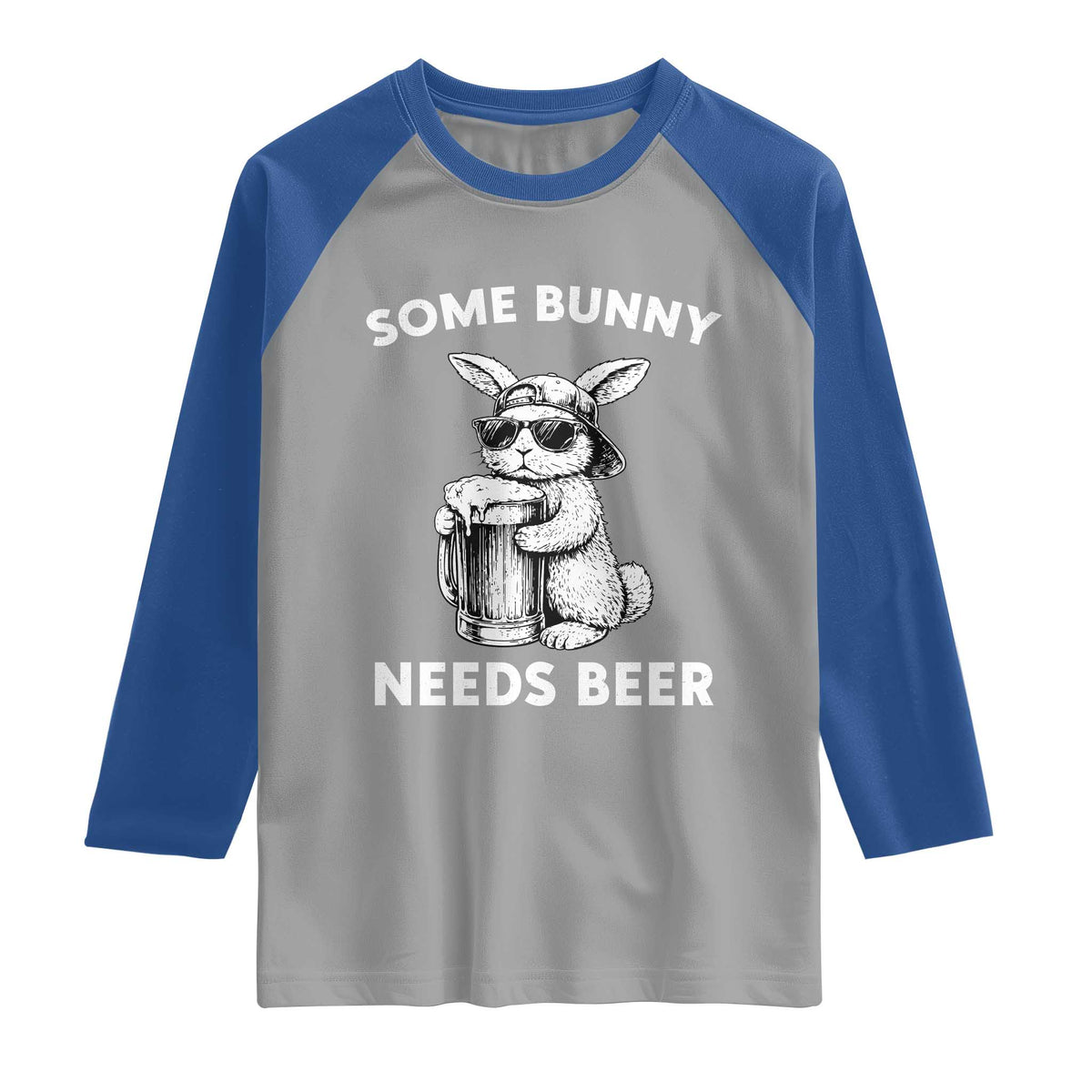 Some Bunny Needs Beer Funny Easter Drinking Humor Raglan Shirt Cool Rabbit with Sunglasses Graphic Gift