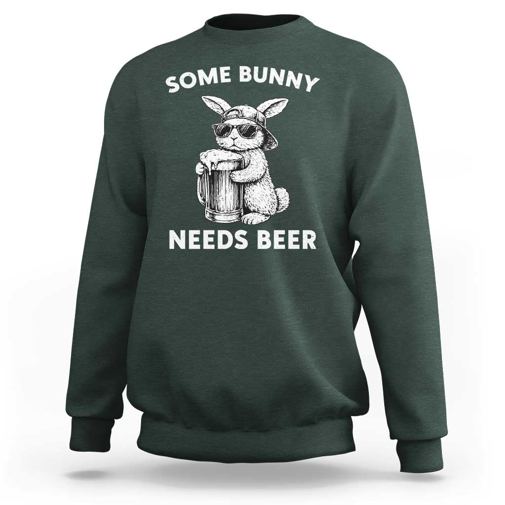 Some Bunny Needs Beer Funny Easter Drinking Humor Sweatshirt Cool Rabbit with Sunglasses Graphic Gift