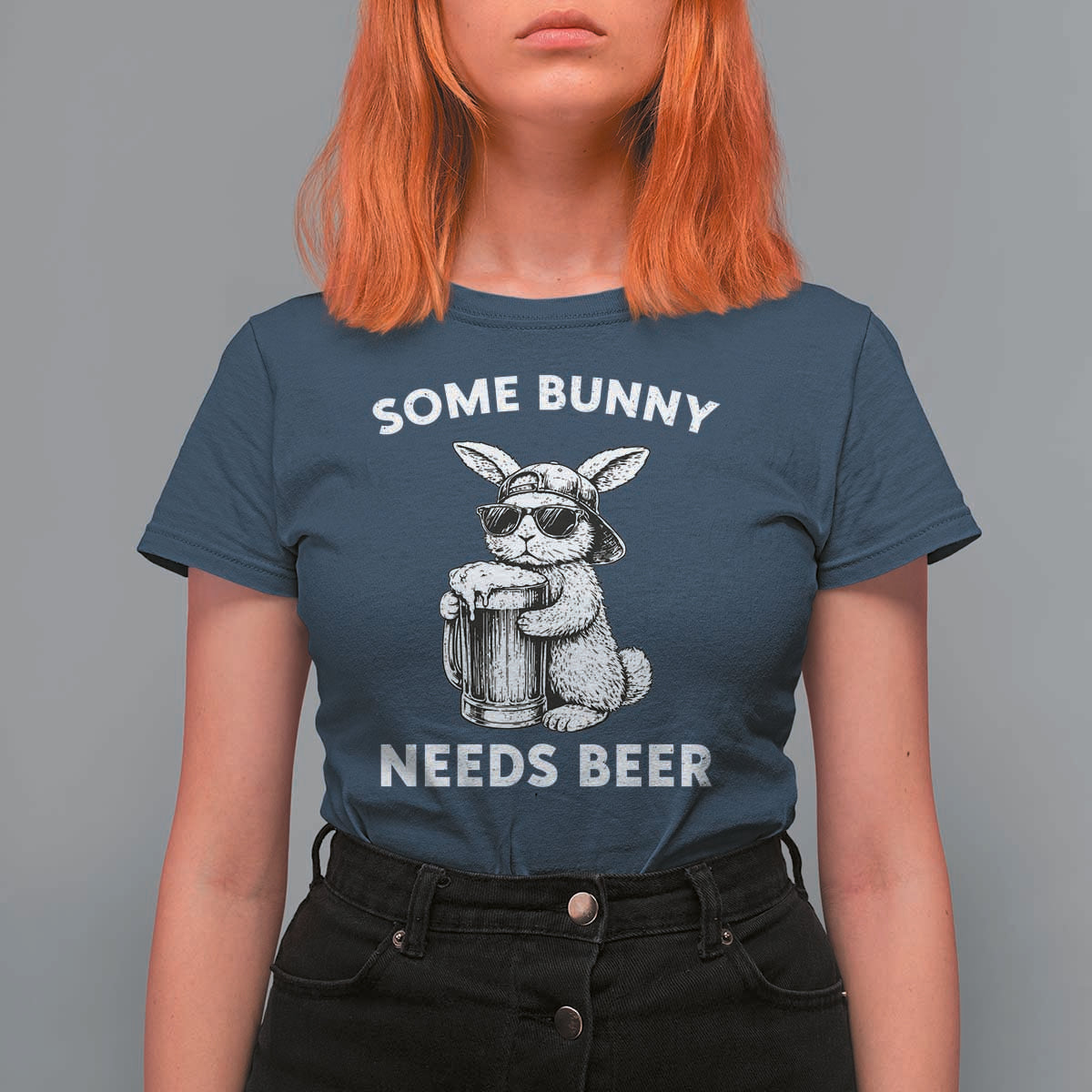 Some Bunny Needs Beer Funny Easter Drinking Humor T Shirt For Women Cool Rabbit with Sunglasses Graphic Gift