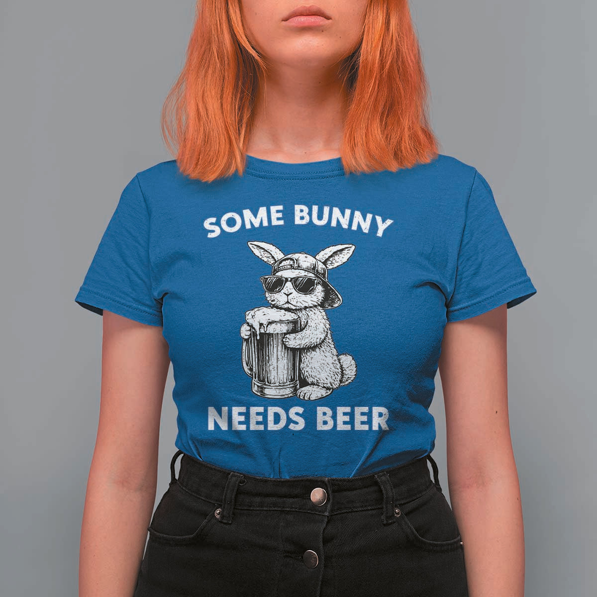Some Bunny Needs Beer Funny Easter Drinking Humor T Shirt For Women Cool Rabbit with Sunglasses Graphic Gift