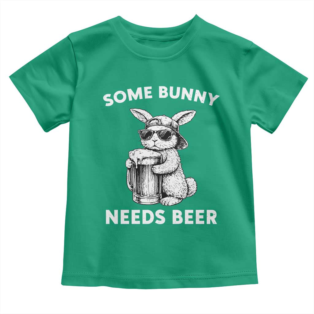 Some Bunny Needs Beer Funny Easter Drinking Humor Toddler T Shirt Cool Rabbit with Sunglasses Graphic Gift