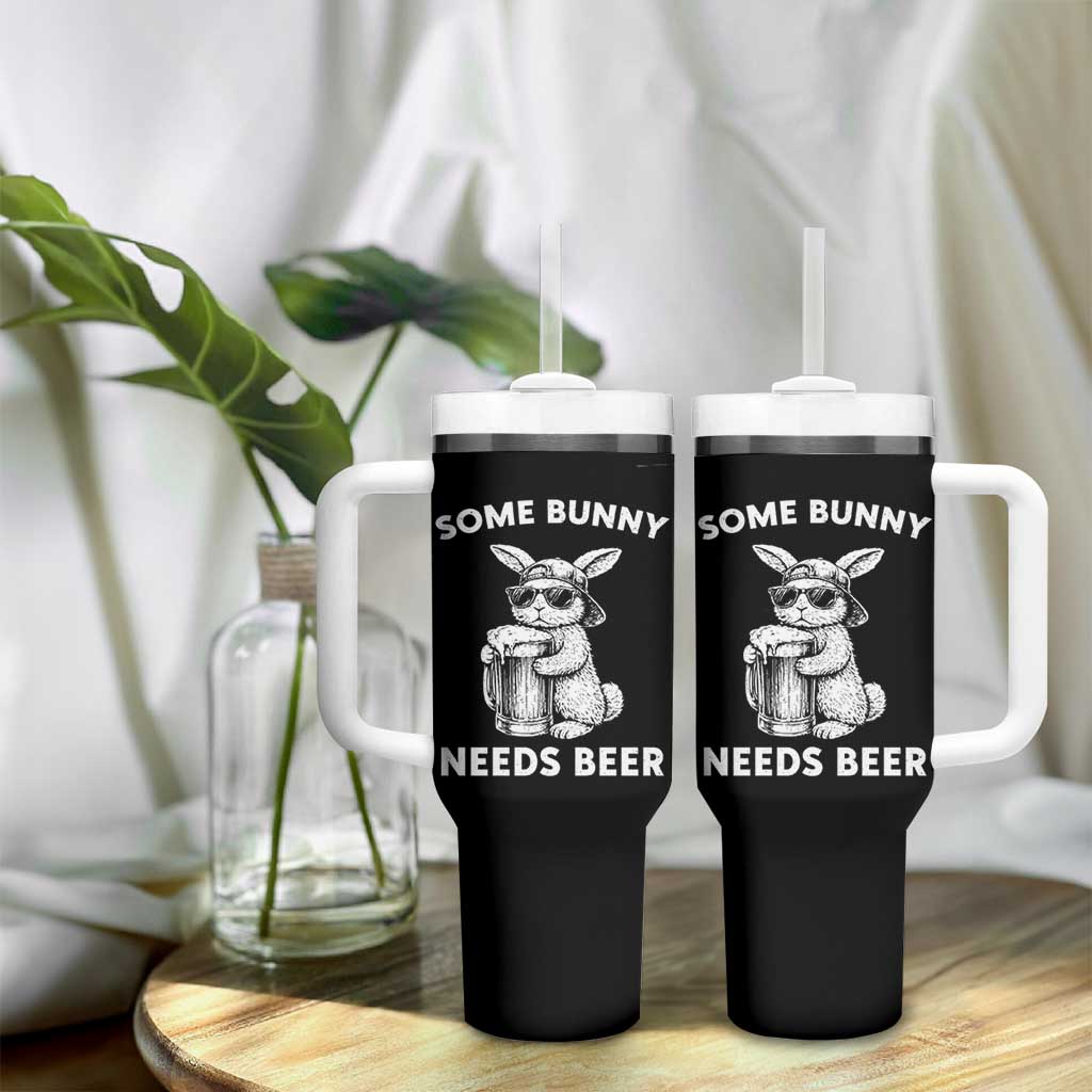 Some Bunny Needs Beer Funny Easter Drinking Humor Tumbler With Handle Cool Rabbit with Sunglasses Graphic Gift