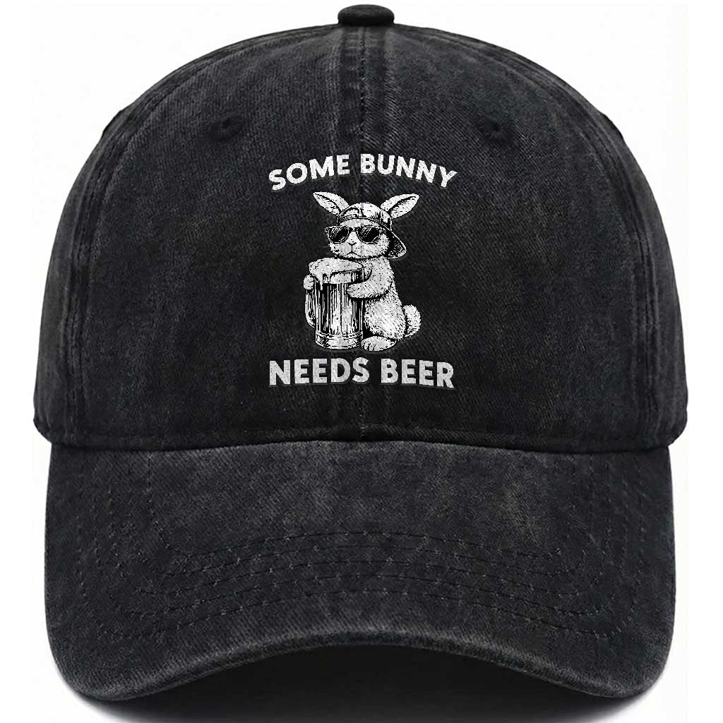 Some Bunny Needs Beer Funny Easter Drinking Humor Washed Cotton Baseball Cap Cool Rabbit with Sunglasses Graphic Gift