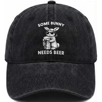 Some Bunny Needs Beer Funny Easter Drinking Humor Washed Cotton Baseball Cap Cool Rabbit with Sunglasses Graphic Gift