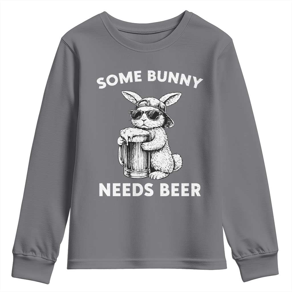 Some Bunny Needs Beer Funny Easter Drinking Humor Youth Sweatshirt Cool Rabbit with Sunglasses Graphic Gift
