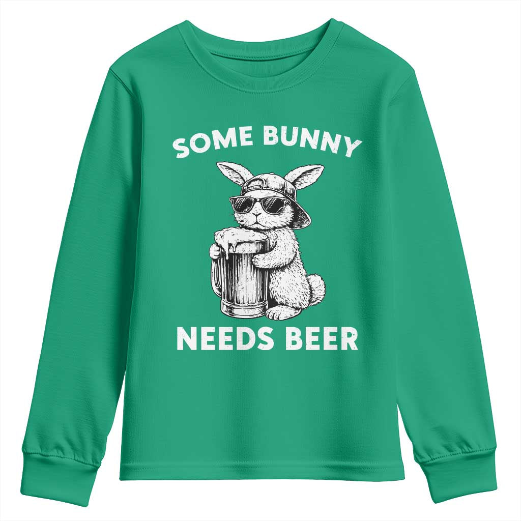 Some Bunny Needs Beer Funny Easter Drinking Humor Youth Sweatshirt Cool Rabbit with Sunglasses Graphic Gift