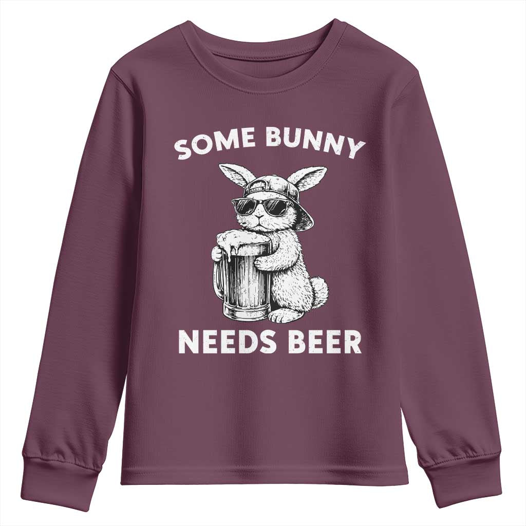 Some Bunny Needs Beer Funny Easter Drinking Humor Youth Sweatshirt Cool Rabbit with Sunglasses Graphic Gift
