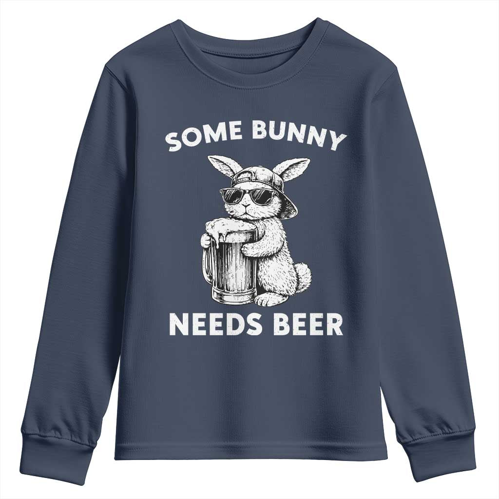 Some Bunny Needs Beer Funny Easter Drinking Humor Youth Sweatshirt Cool Rabbit with Sunglasses Graphic Gift