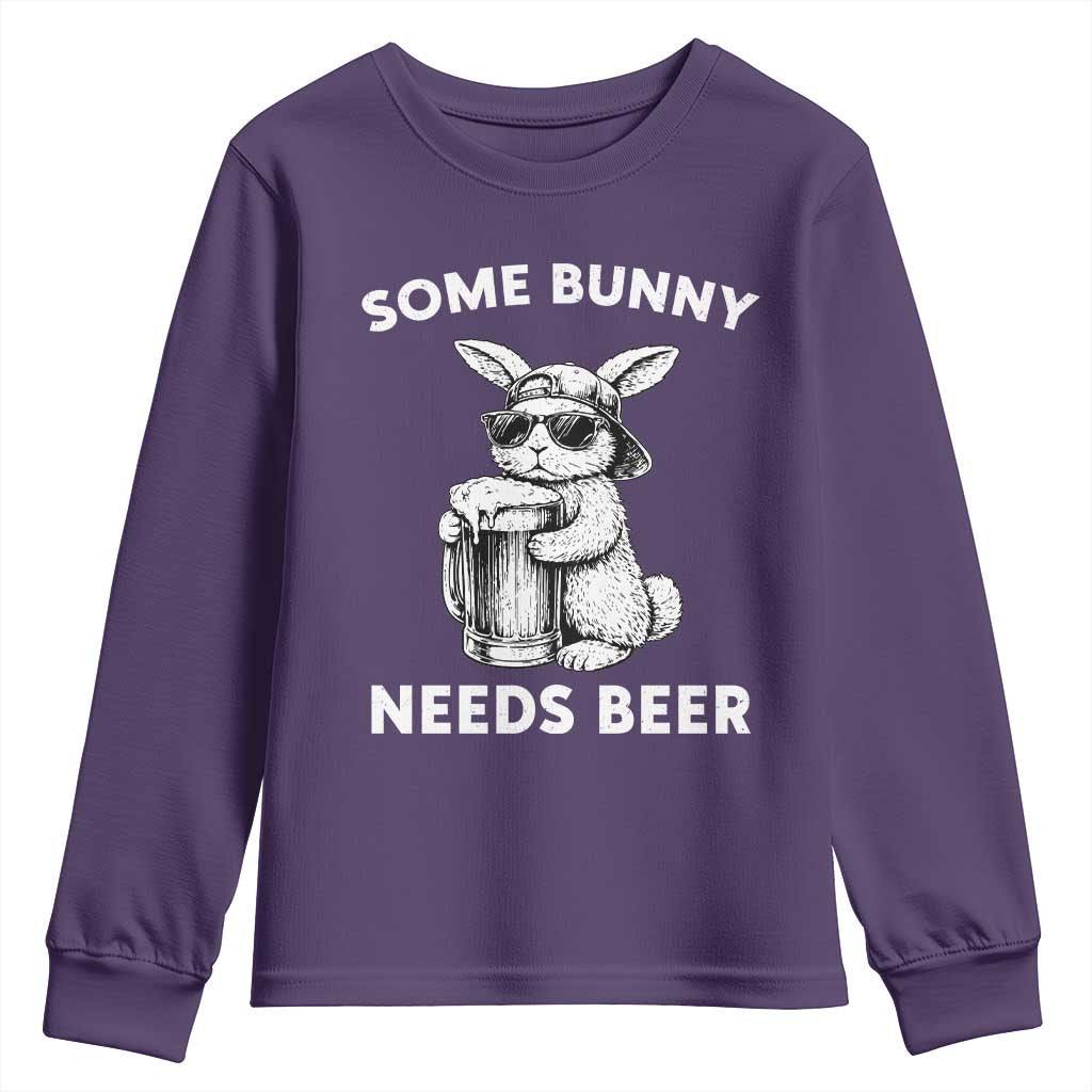 Some Bunny Needs Beer Funny Easter Drinking Humor Youth Sweatshirt Cool Rabbit with Sunglasses Graphic Gift