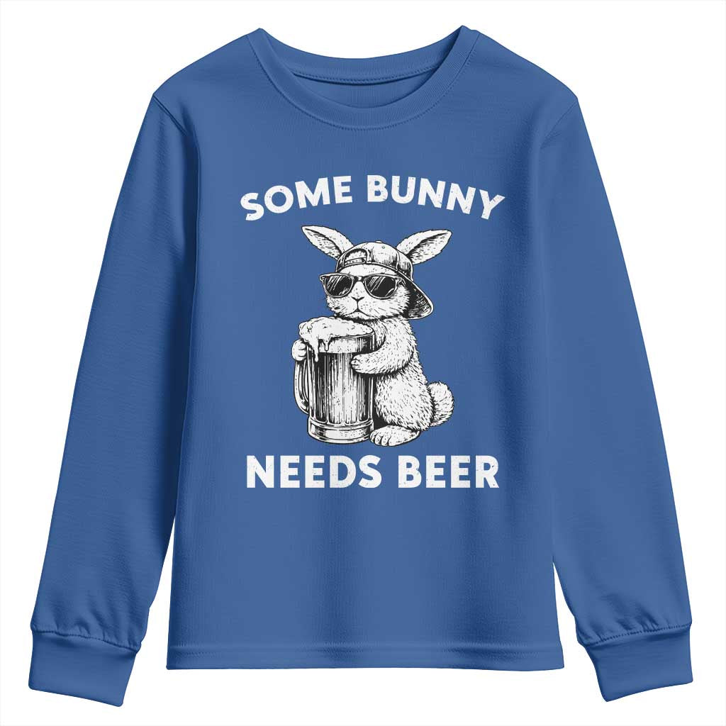 Some Bunny Needs Beer Funny Easter Drinking Humor Youth Sweatshirt Cool Rabbit with Sunglasses Graphic Gift