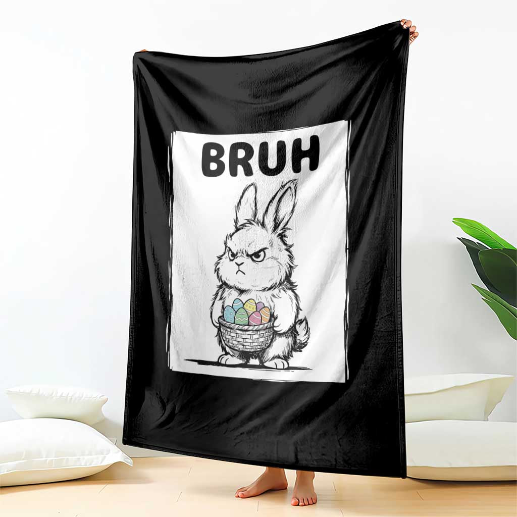 Bruh Angry Easter Bunny with Eggs Basket Throw Blanket Funny Rabbit Meme Humor Graphic Gift