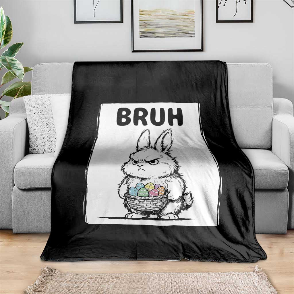 Bruh Angry Easter Bunny with Eggs Basket Throw Blanket Funny Rabbit Meme Humor Graphic Gift