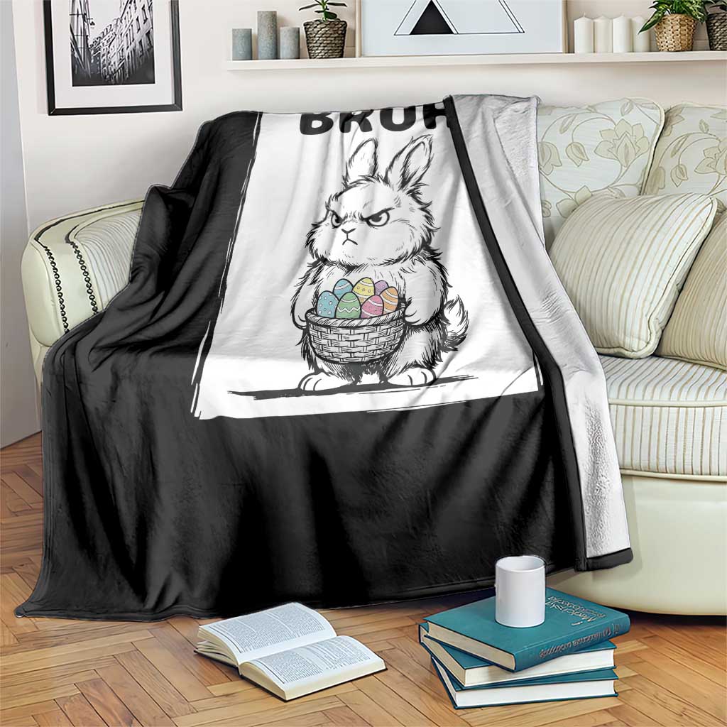 Bruh Angry Easter Bunny with Eggs Basket Throw Blanket Funny Rabbit Meme Humor Graphic Gift