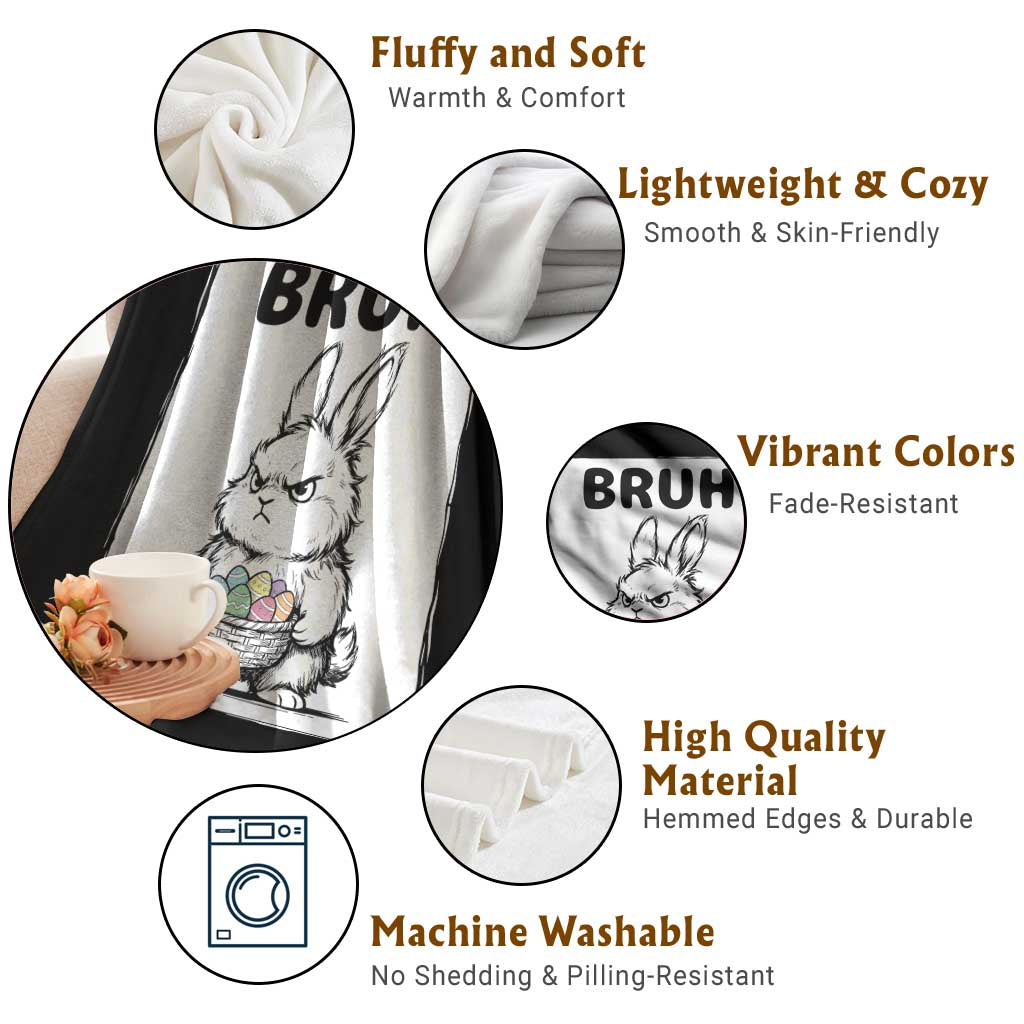Bruh Angry Easter Bunny with Eggs Basket Throw Blanket Funny Rabbit Meme Humor Graphic Gift