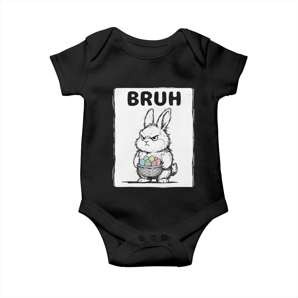 Bruh Angry Easter Bunny with Eggs Basket Baby Onesie Funny Rabbit Meme Humor Graphic Gift