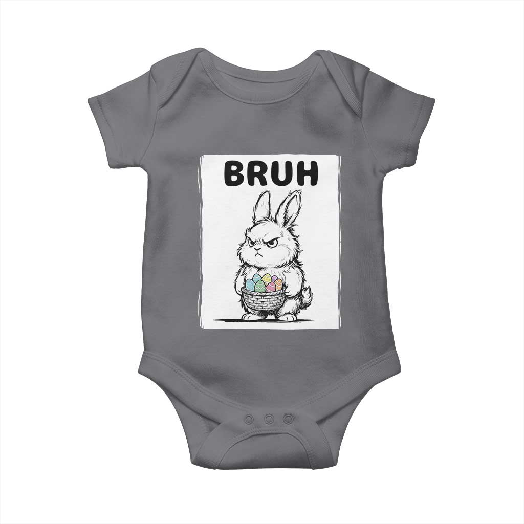 Bruh Angry Easter Bunny with Eggs Basket Baby Onesie Funny Rabbit Meme Humor Graphic Gift