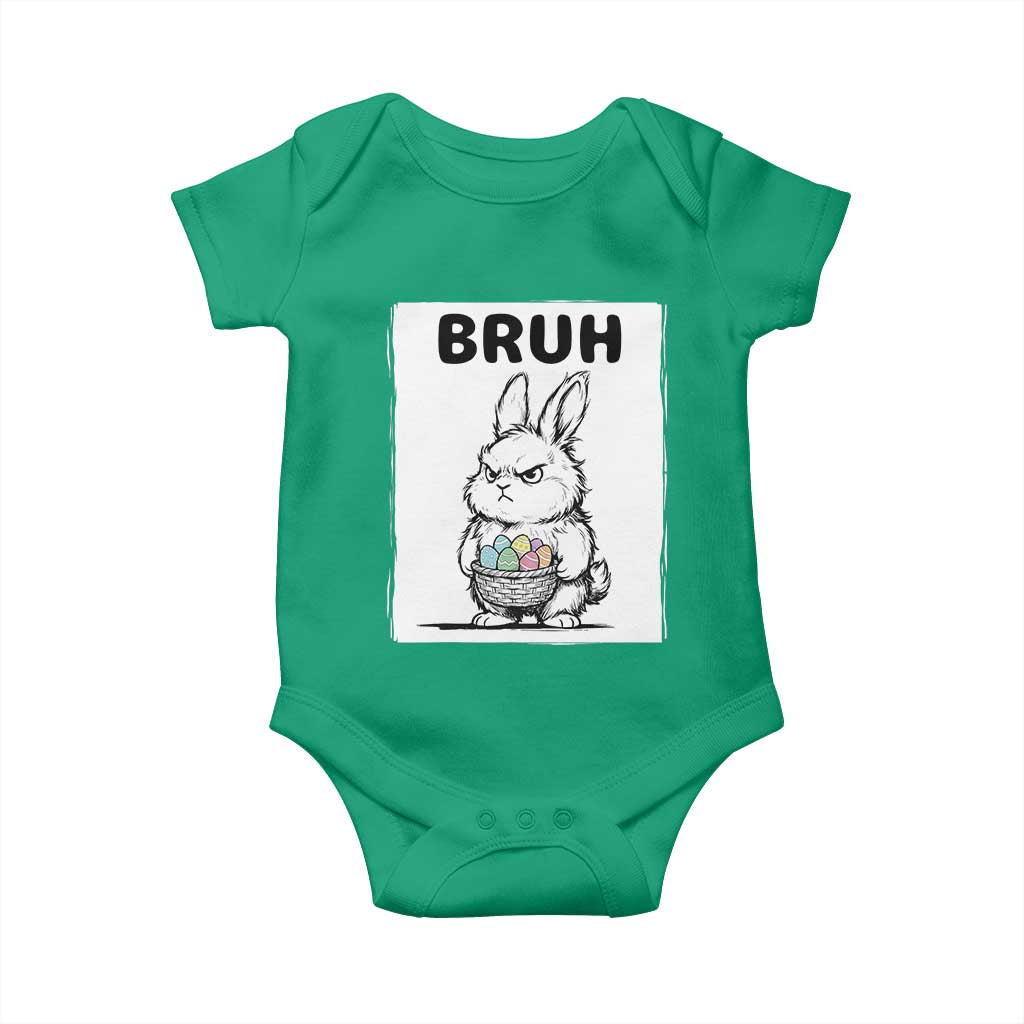 Bruh Angry Easter Bunny with Eggs Basket Baby Onesie Funny Rabbit Meme Humor Graphic Gift